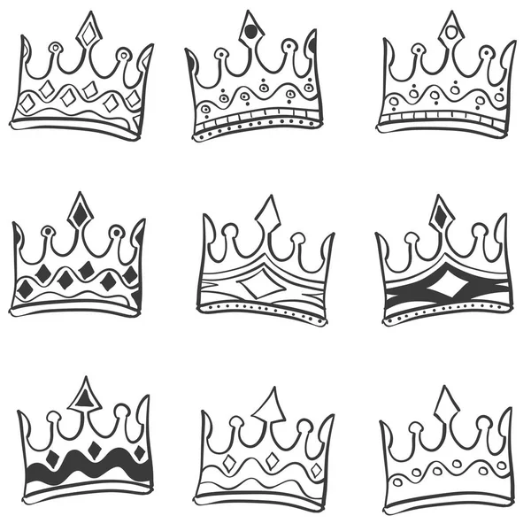 Doodle de couronne ensemble de dessin à la main — Image vectorielle