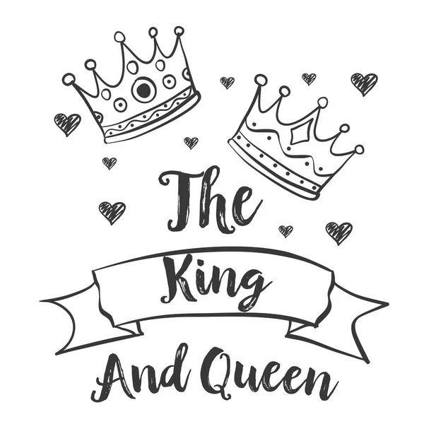 Kungen och drottningen crown doodles — Stock vektor