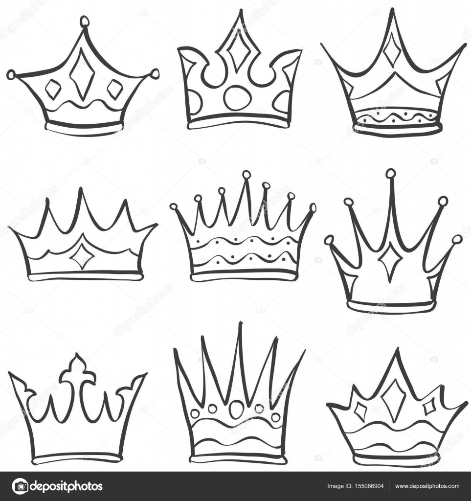 Doodle conjunto corona varios bocetos — Vector de stock ...