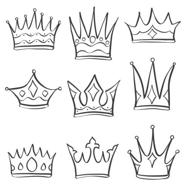 Koleksiyon taç çeşitli doodle ayarla