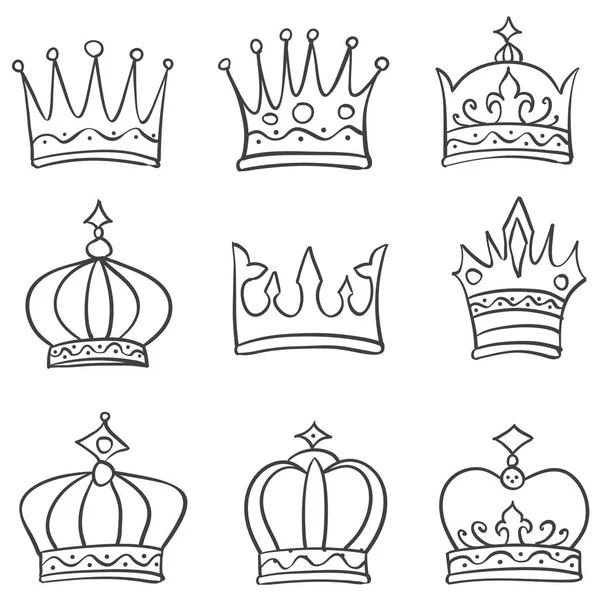 Set couronne divers style doodle — Image vectorielle