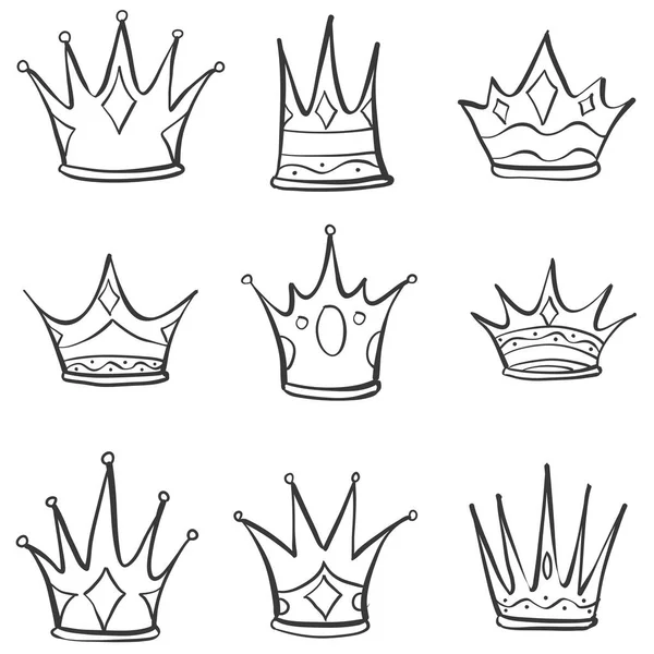 Set couronne main dessin collection — Image vectorielle