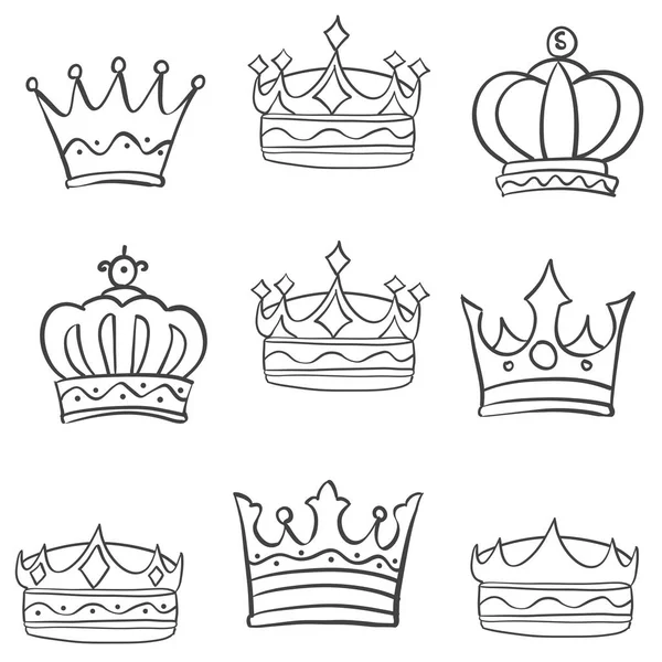 Collection sketch crown hand draw set — Stock Vector