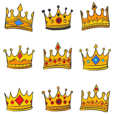 Koleksiyonu altın taç çeşitli karalamalar