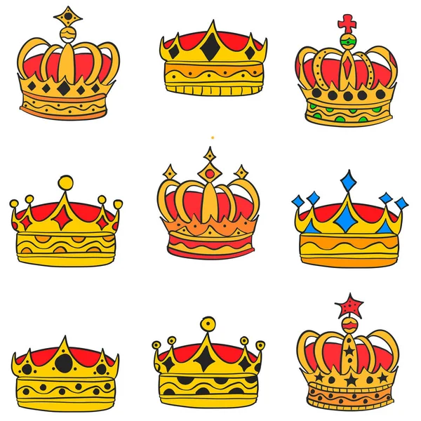 Doodle de couronne d'or collection élégante — Image vectorielle