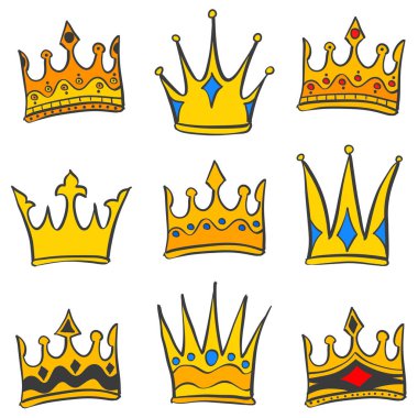 Çeşitli stil taç doodle