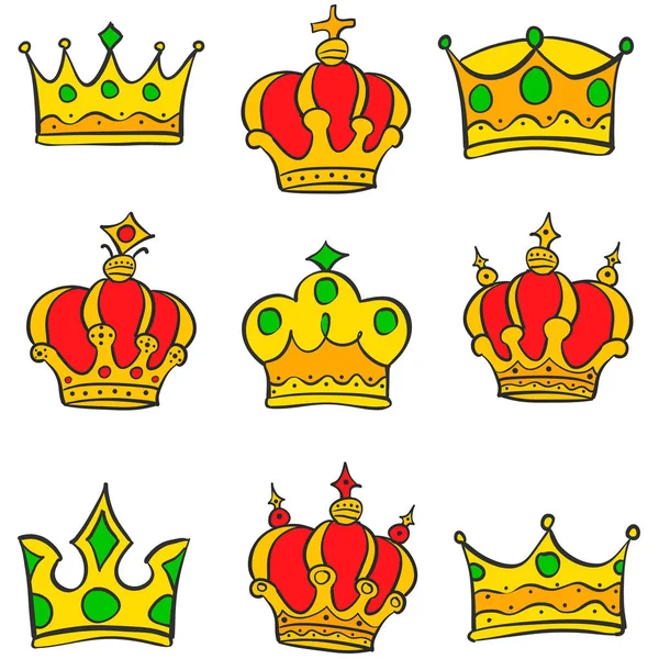 Vários coroa estilo de coleção doodle — Vetor de Stock