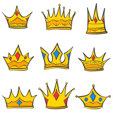 Taç zarif tarzı koleksiyon doodle ayarla