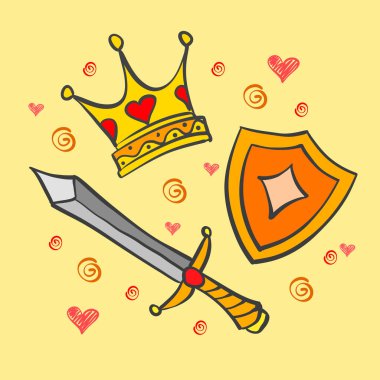 Taç ve kılıç koleksiyonu doodle