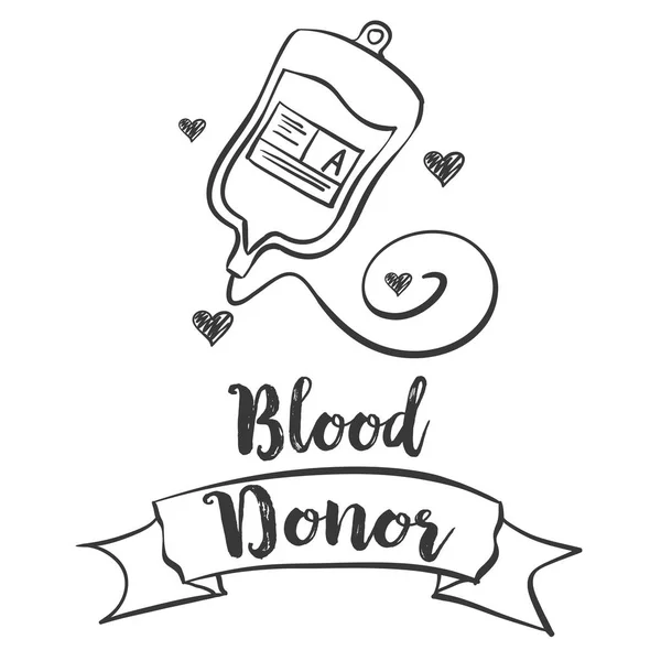 Doador de sangue dia doodle mão desenhar estilo — Vetor de Stock