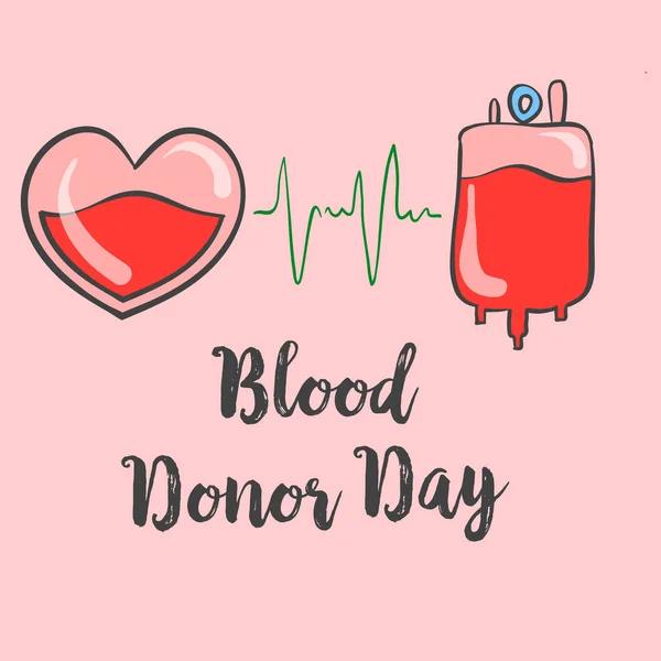 Mano extraer sangre donante día garabato estilo — Vector de stock