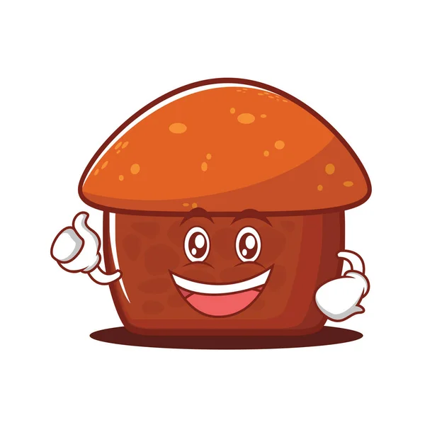 Enthusiastic face mushroom cake character — Stock Vector