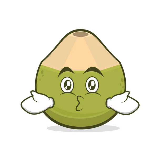 Besos de coco verde personaje de dibujos animados — Vector de stock