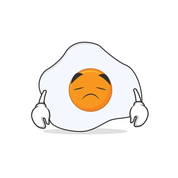 Sad face fried egg cartoon character — Stock Vector