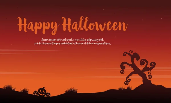 Paysage effrayant Halloween des silhouettes — Image vectorielle