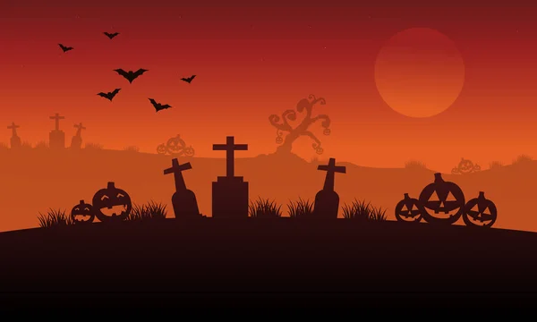 Silhouet van pompoen en ernstige Halloween landschap — Stockvector
