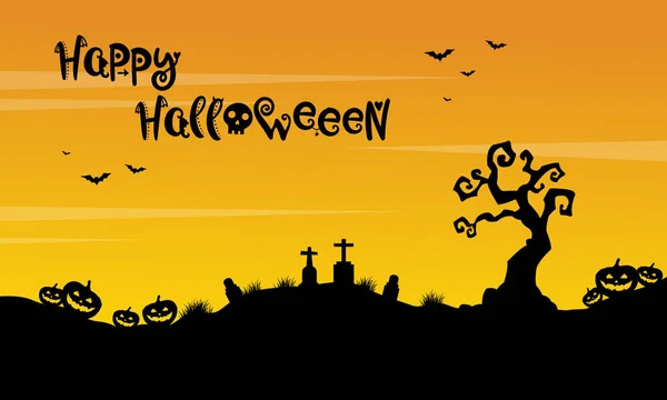 Joyeux Halloween silhouette paysage beauté — Image vectorielle