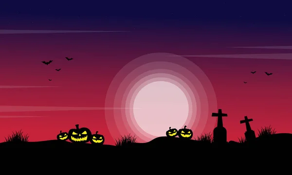 Silhouet van pompoen in het graf landschap voor Halloween — Stockvector