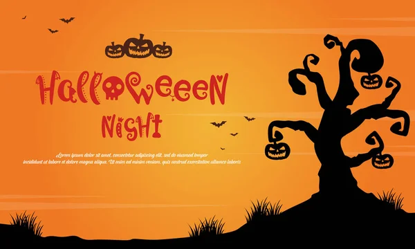 Halloween nuit avec arbre effrayant paysage — Image vectorielle