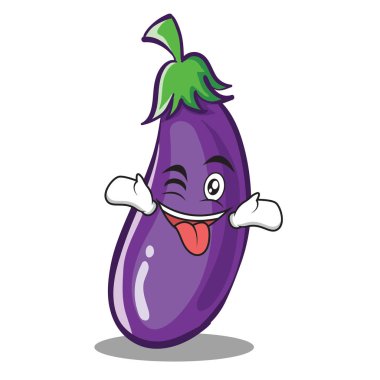 Dışarı wink patlıcan karakter karikatür tarzı ile dil
