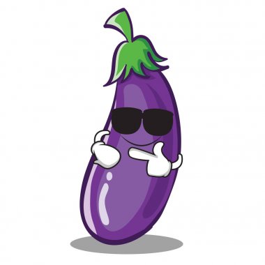 Süper cool patlıcan karakter karikatür tarzı