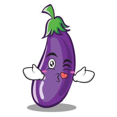 Kalp patlıcan karakter karikatür tarzı öpüşme