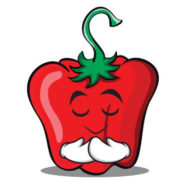 Kırmızı biber karakter karikatür dua