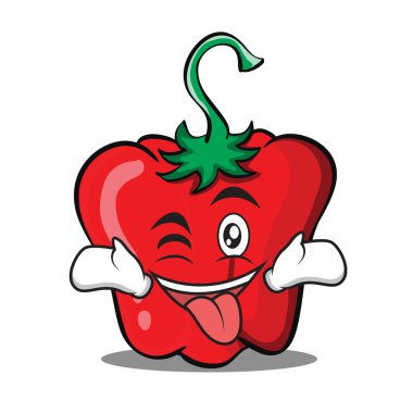 Dışarı wink kırmızı biber karakter karikatür ile dil