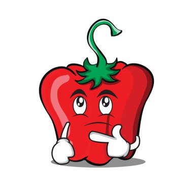 Kırmızı biber karakter karikatür düşünme