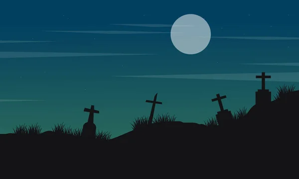 Halloween landschap met graf en maan — Stockvector