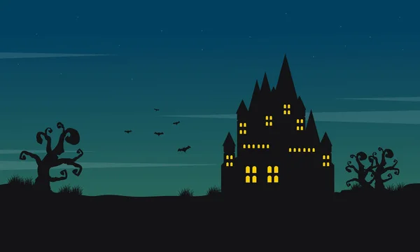 Paisagem de Halloween com castelo à noite — Vetor de Stock