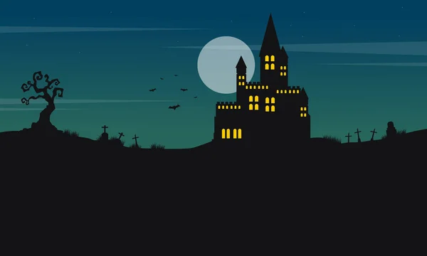 Halloween castelo paisagem e lua — Vetor de Stock