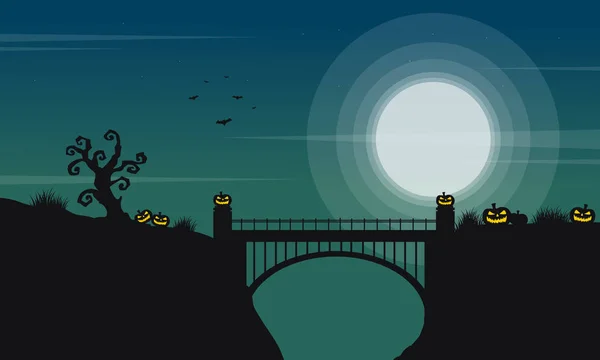 万圣节与桥和月亮景观 — 图库矢量图片