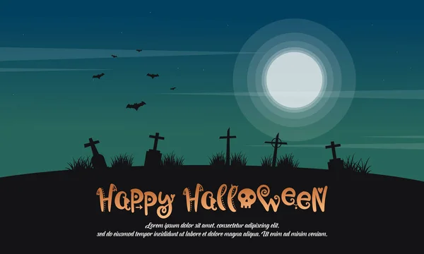 Feliz paisaje de Halloween con tumba — Vector de stock