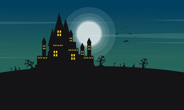 Silueta del castillo y la luna Halloween paisaje — Archivo Imágenes Vectoriales