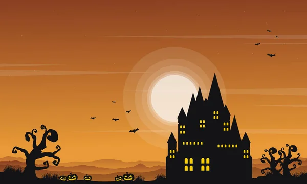 Paisagem castelo Halloween estilo coleção — Vetor de Stock