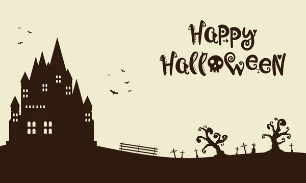 Feliz Halloween com fundo castelo — Vetor de Stock