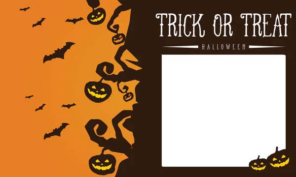 Carte de voeux Halloween citrouille et chauve-souris — Image vectorielle