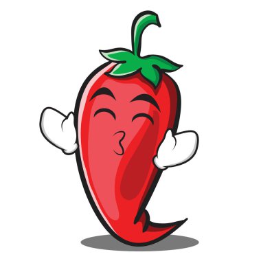 Gülümseme gözleri kırmızı biber karakter karikatür öpüşme