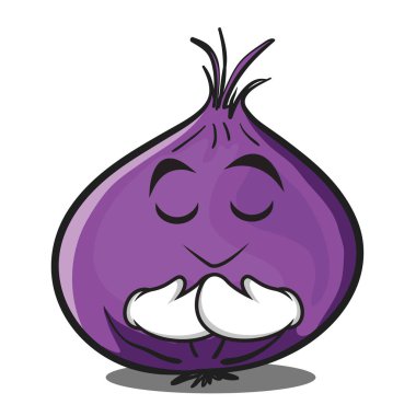 Kırmızı soğan karakter karikatür dua
