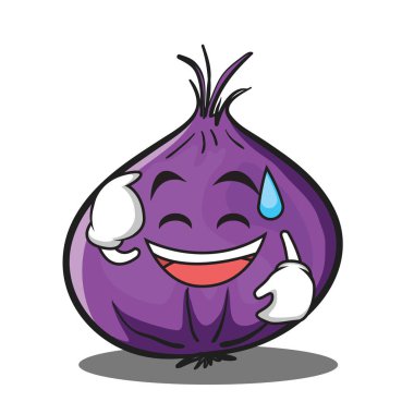 Gülümseme kırmızı soğan karakter karikatür ter