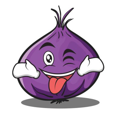 Dışarı wink kırmızı soğan karakter karikatür ile dil