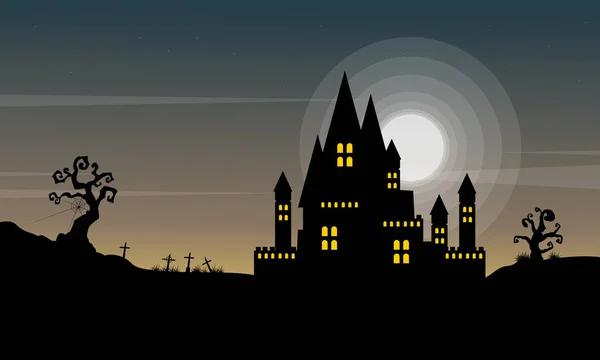 Fondo de Halloween con castillo por la noche — Archivo Imágenes Vectoriales
