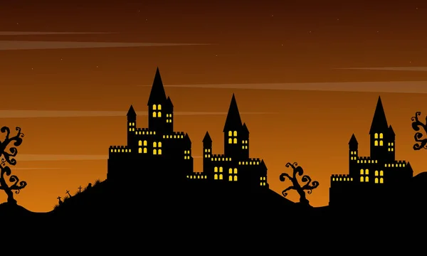 Castelo na paisagem colina estilo Halloween — Vetor de Stock