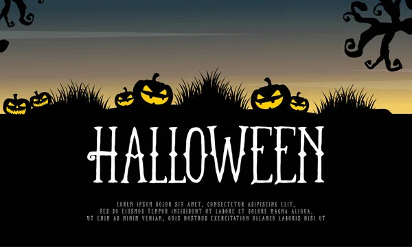 Halloween achtergrond met pompoen op heuvel — Stockvector