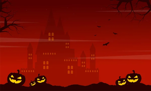 Halloween på röd bakgrund med slott — Stock vektor