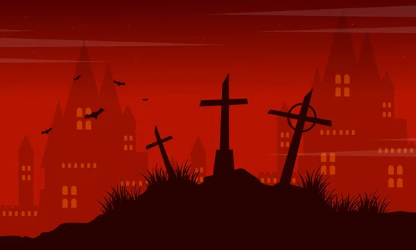 Tombe et château Halloween paysage — Image vectorielle