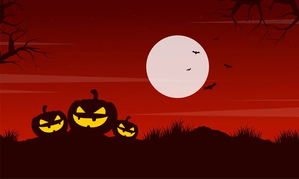 Calabaza en la noche Halloween paisaje — Vector de stock