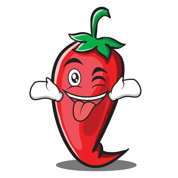 Tong uit met knipoog rode chili karakter cartoon — Stockvector