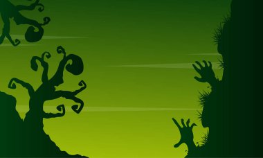 Yeşil arka plan üzerinde Halloween korkunç manzara